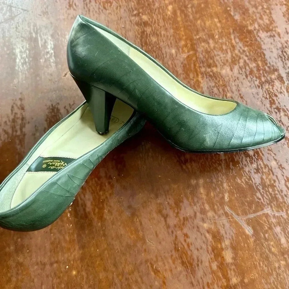 Vintage Sandra Miller Peep Toe Green Heels Size 7.5 - Picture 3 of 10